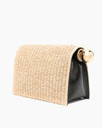 Beige Woven Straw Mini Bag - Roll Top Design