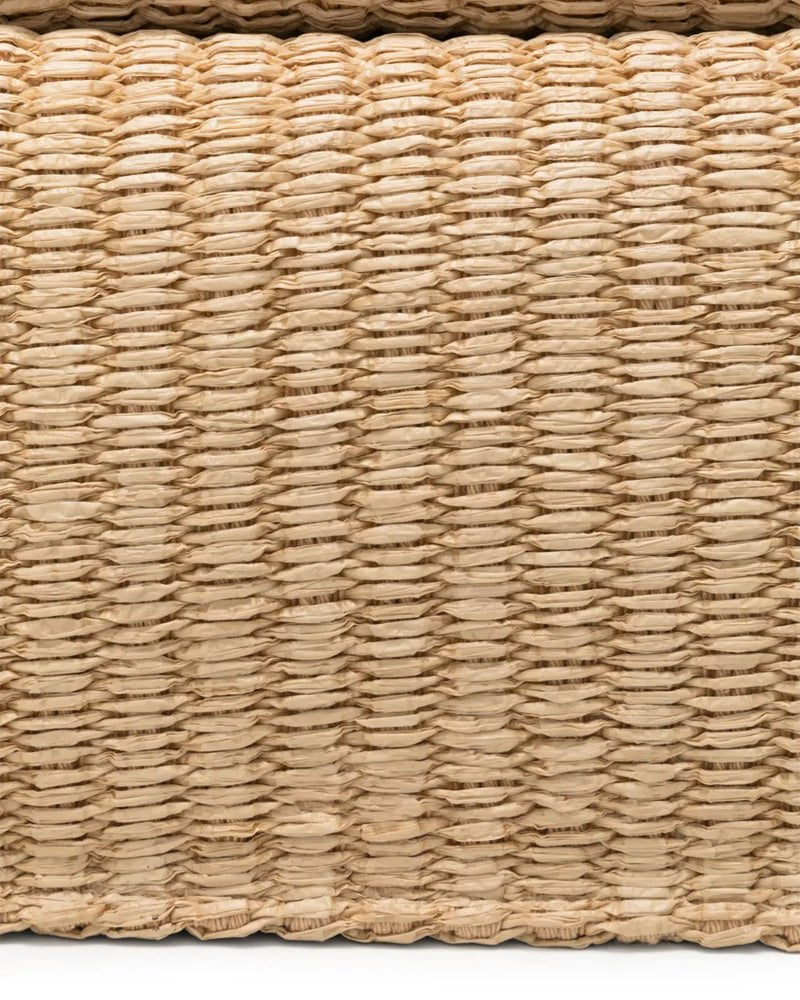 Beige Woven Straw Mini Bag - Roll Top Design