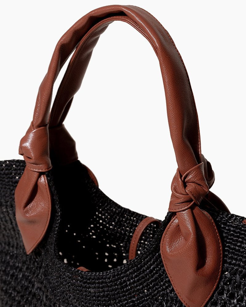 Knotted Leather Handles Woven Raffia Tote Bag