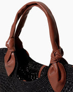 Knotted Leather Handles Woven Raffia Tote Bag