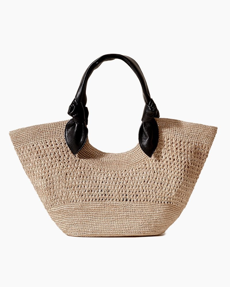 Knotted Leather Handles Woven Raffia Tote Bag Main image