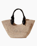 Knotted Leather Handles Woven Raffia Tote Bag