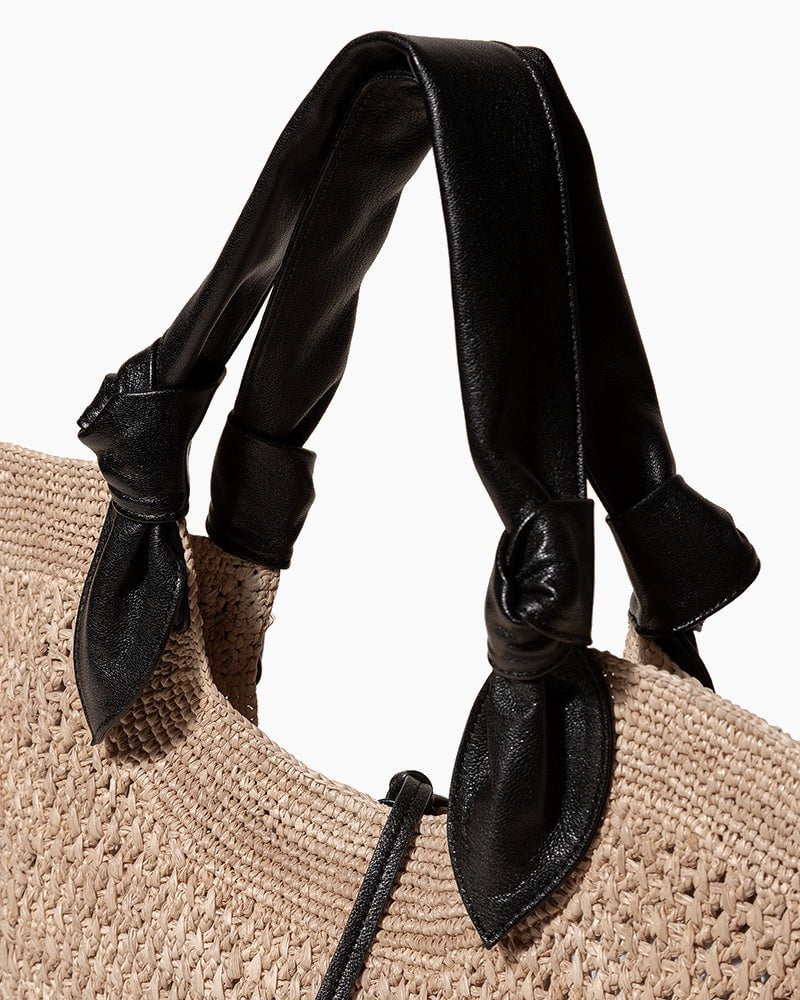 Knotted Leather Handles Woven Raffia Tote Bag