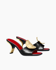 Gold Leaf Accent Sculpted Heel Leather Mules