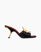 Gold Leaf Accent Sculpted Heel Leather Mules