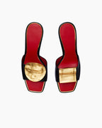 Gold Leaf Accent Sculpted Heel Leather Mules