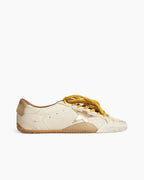 White Nappa Leather Sneakers with Gold Star and Beige Heel Tab