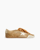 Tobacco Colored Suede Nappa Leather Sneakers with White Star and Gold Heel Tab