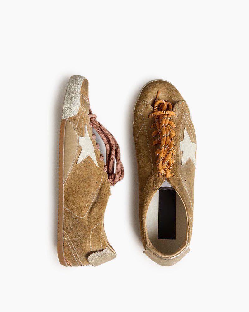 Women's Tobacco Colored Suede Nappa Leather Sneakers with White Star and Gold Heel Tab Secondary image