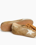 Tobacco Colored Suede Nappa Leather Sneakers with White Star and Gold Heel Tab