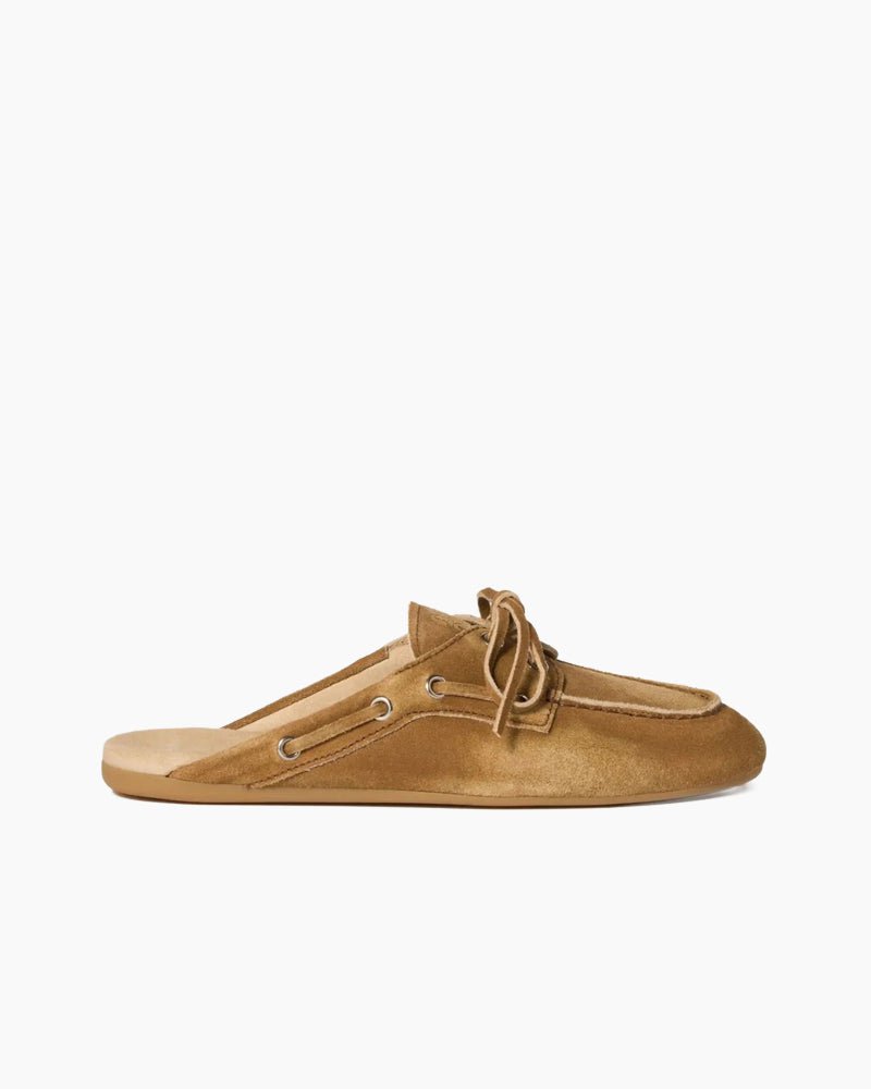 Women's Brown Boat Shoes Leather&Suede Mules
