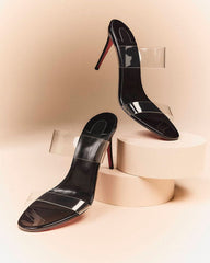 Women's Clear Red Sole Double Strap Stiletto Heel Sandals