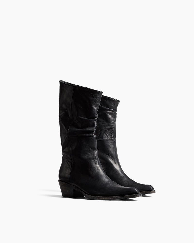 Women's Mid-Calf Ruched Burnished Leather Clive Boots