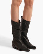 Women's Mid-Calf Ruched Burnished Leather Clive Boots