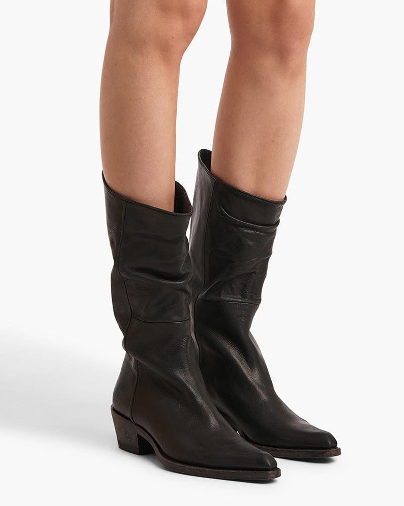 Women's Mid-Calf Ruched Burnished Leather Clive Boots
