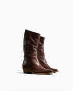Women's Mid-Calf Ruched Burnished Leather Clive Boots