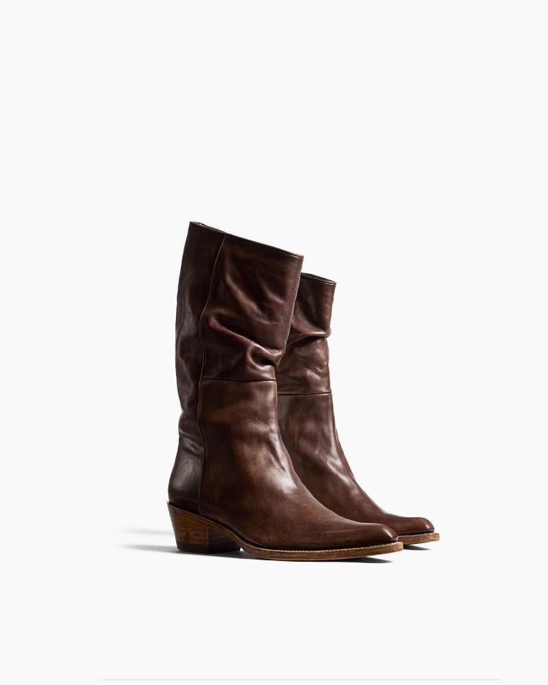 Women's Mid-Calf Ruched Burnished Leather Clive Boots