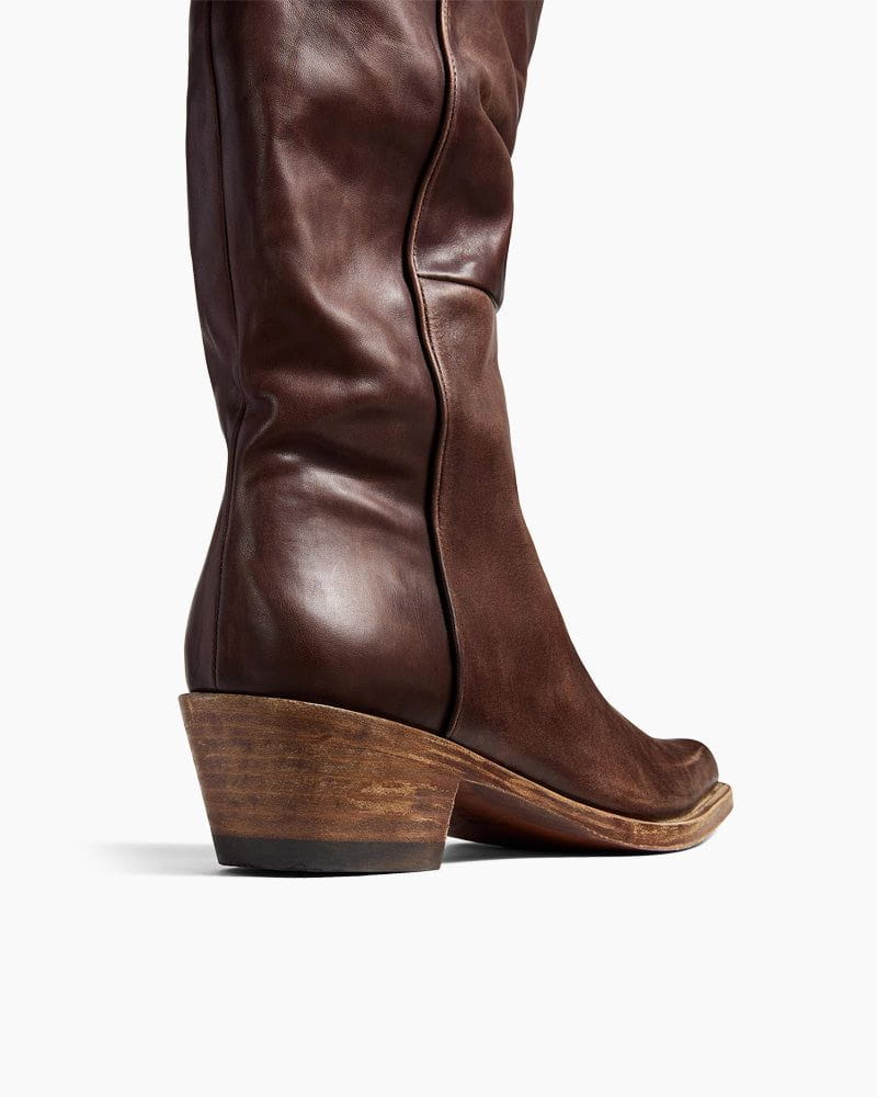 Women's Mid-Calf Ruched Burnished Leather Clive Boots