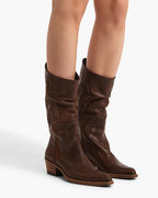Women's Mid-Calf Ruched Burnished Leather Clive Boots