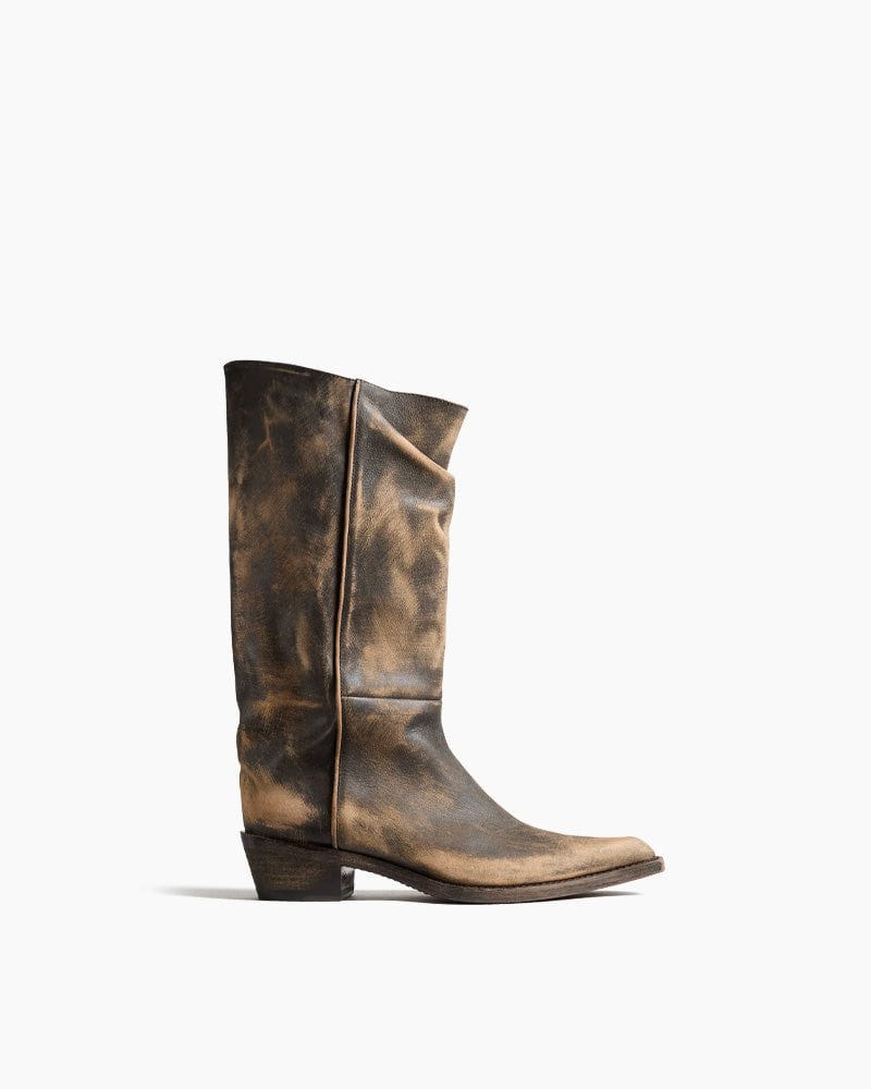 Women's Mid-Calf Ruched Burnished Leather Clive Boots