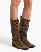 Women's Mid-Calf Ruched Burnished Leather Clive Boots