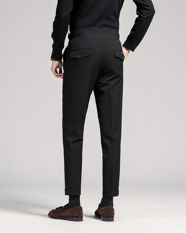 High-waisted Draped Slim-fit Cropped Suit Pants