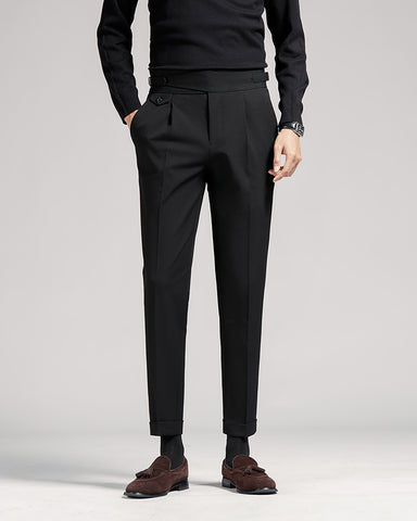 High-waisted Draped Slim-fit Cropped Suit Pants