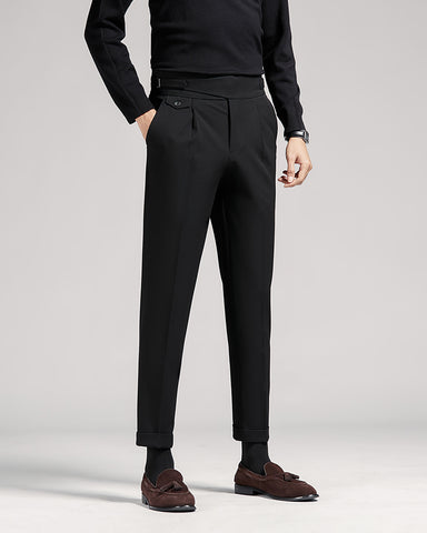 High-waisted Draped Slim-fit Cropped Suit Pants