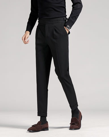 High-waisted Draped Slim-fit Cropped Suit Pants