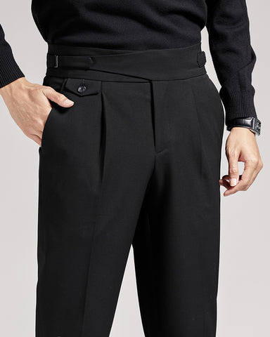 High-waisted Draped Slim-fit Cropped Suit Pants