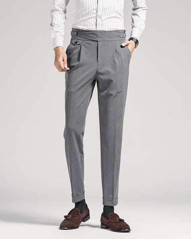 High-waisted Draped Slim-fit Cropped Suit Pants