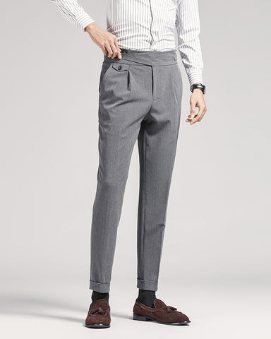 High-waisted Draped Slim-fit Cropped Suit Pants