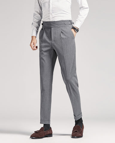 High-waisted Draped Slim-fit Cropped Suit Pants