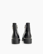 Pearls Chain Round Toe Chunky Heel Ankle Boots