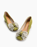 Rhinestone Bow Chunky Low Heels Slip on Comfy Pumps