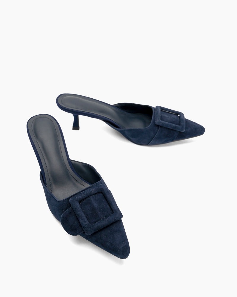 Pointed Toe Slides Low Heels Mule Kitten Heel Sandals