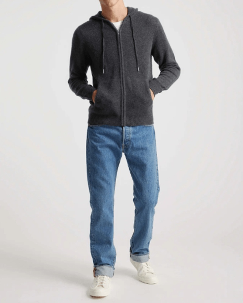 Men's 100% Cashmere Full-Zip Hooded Cardigan