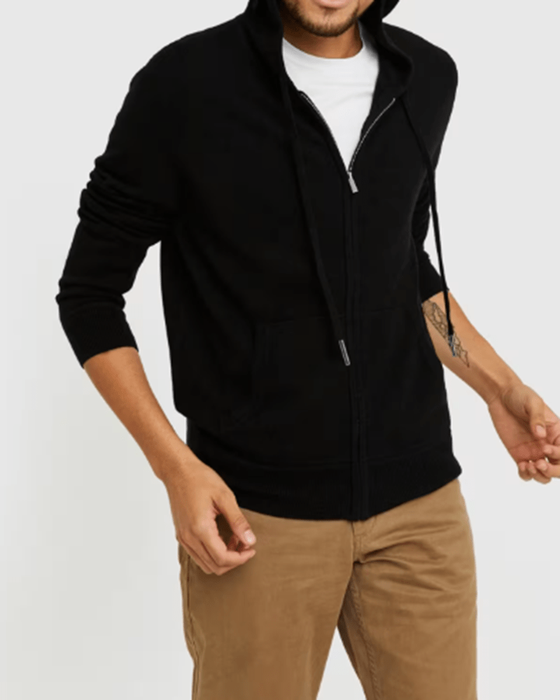 Men's 100% Cashmere Full-Zip Hooded Cardigan