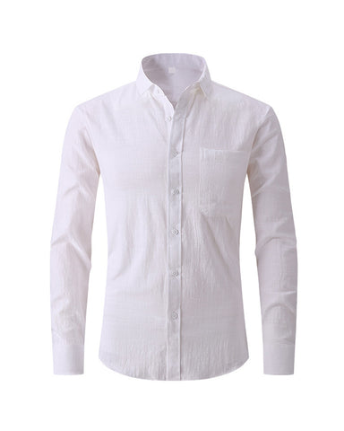 Cotton Linen Slim Business Long Sleeve Shirt