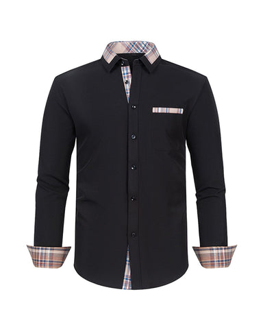 Colorblock Plaid Collar Slim Fit Long Sleeve Shirt