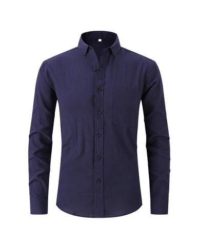 Cotton Linen Slim Business Long Sleeve Shirt