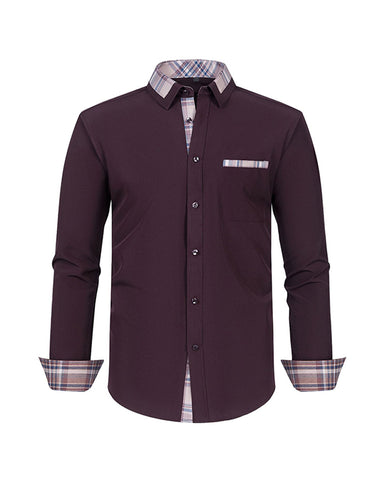 Colorblock Plaid Collar Slim Fit Long Sleeve Shirt