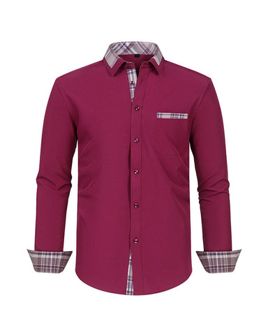 Colorblock Plaid Collar Slim Fit Long Sleeve Shirt