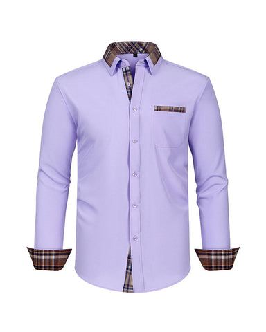 Colorblock Plaid Collar Slim Fit Long Sleeve Shirt