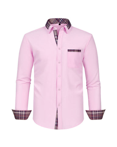 Colorblock Plaid Collar Slim Fit Long Sleeve Shirt