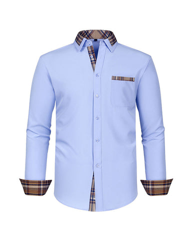 Colorblock Plaid Collar Slim Fit Long Sleeve Shirt