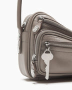 Multi Pocket Leather Shoulder Bag Zip Details