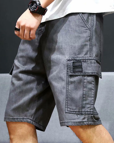 Oversized Multi-Pocket Denim Cargo Shorts