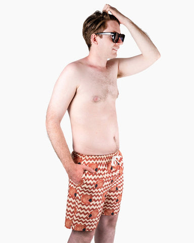 Men's Swim Beach Trunks - Brown&Fish