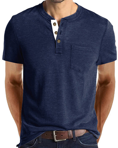 Solid Color Crew Neck Short Sleeve Henley Top